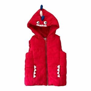 Kids Dinosaur Puffer Vest Jacket Hooded Red Size 4T Members Mark
